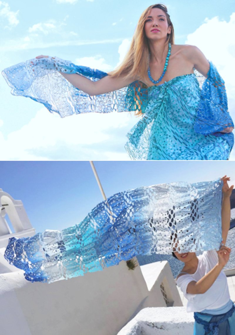 画像2: シルクカットワークスカーフ "レ・ビュル・エ・レ・ヴァーグ （泡と波）" ・ラベンダーローズ (2)