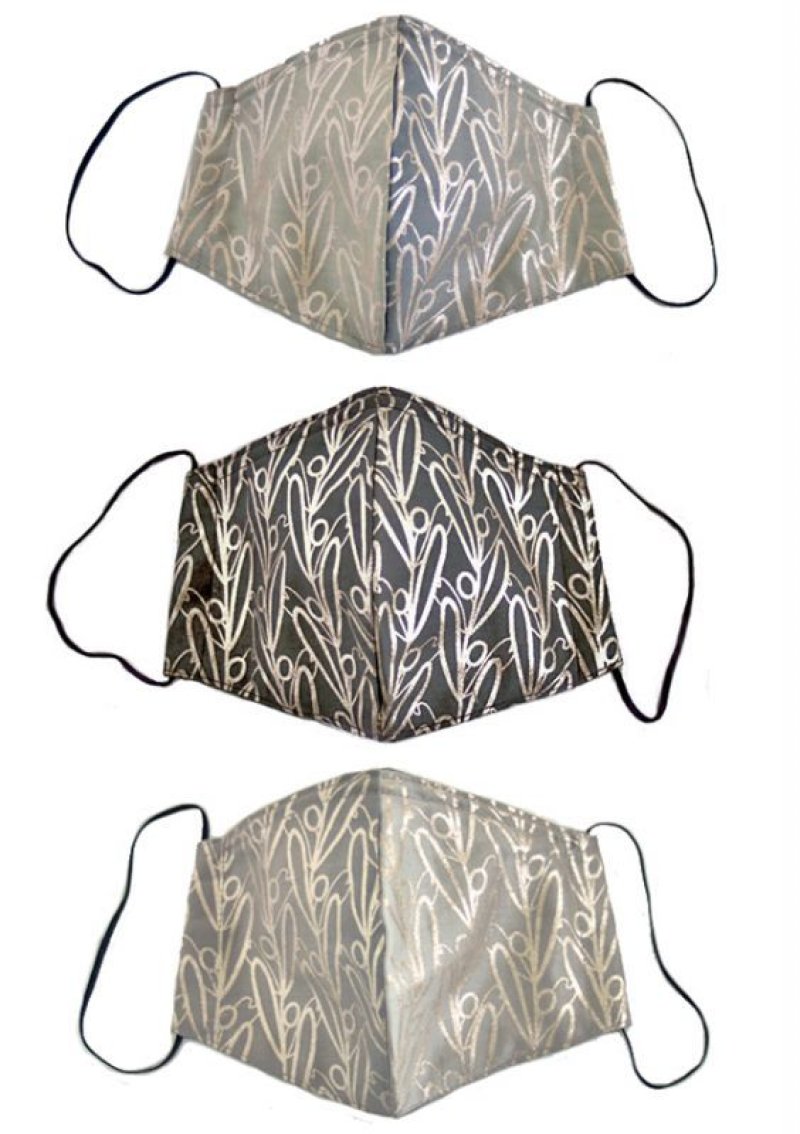 画像1: コットンサテンマスク ”オリビエ（オリーブの樹）" ・グレーA2, B1,C2 (1)