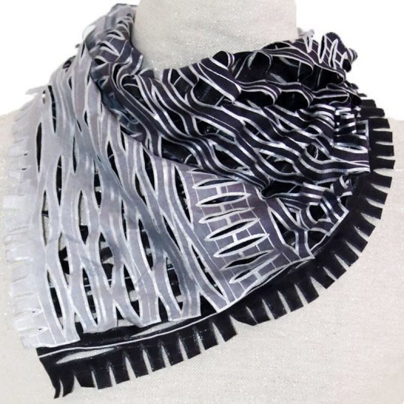 画像1: シルクオンブレ・カットワークプチスカーフ ”リジエール・オン・テラス（棚田)" 