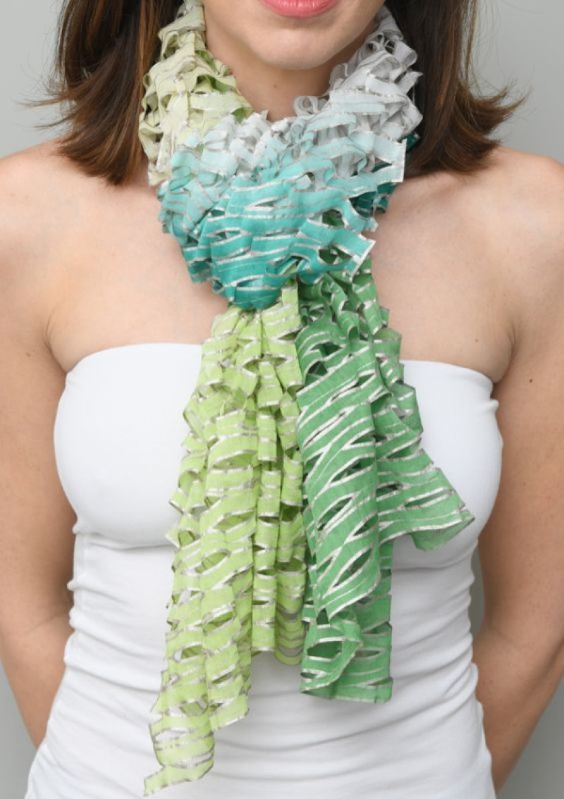 画像1: コットンローンオンブレ・カットワークスカーフ ”ブリュイ・デ・ヴァーグ（波の音)"・グリーンフィールド [手洗いOK]  (1)