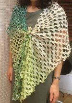 画像2: コットンローンオンブレ・カットワークスカーフ ”ブリュイ・デ・ヴァーグ（波の音)"・グリーンフィールド [手洗いOK]  (2)