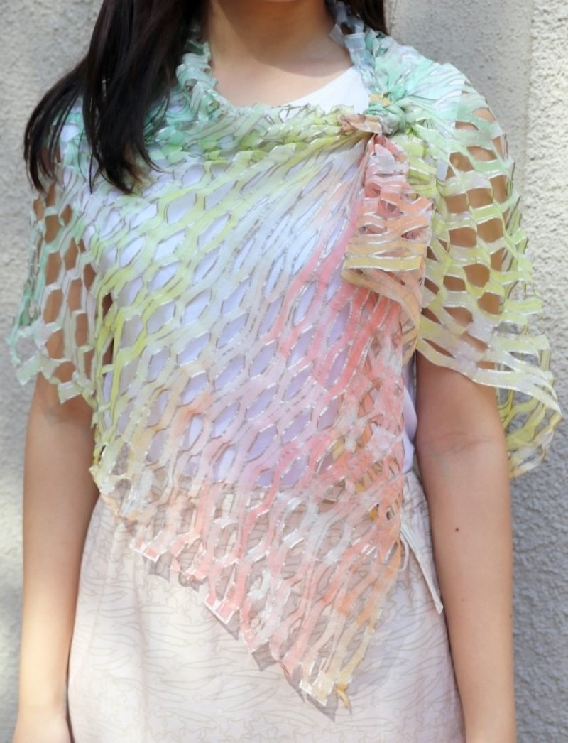 画像3: シルクオンブレ・カットワークアスコットスカーフ”テール・ド・シエル(地上の空)" ・パステル (3)