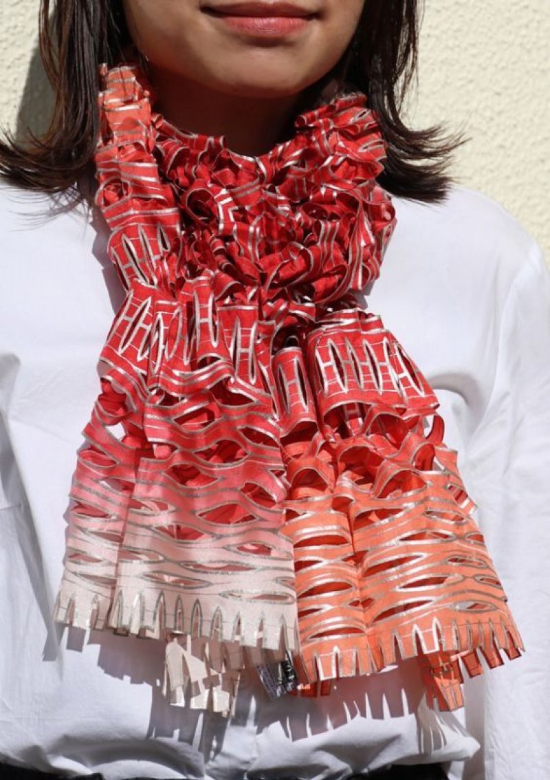 画像1: シルクオンブレ・カットワークスカーフ ”リジエール・オン・テラス（棚田)"  (1)