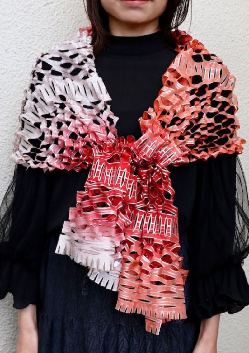 画像2: シルクオンブレ・カットワークスカーフ ”リジエール・オン・テラス（棚田)"  (2)