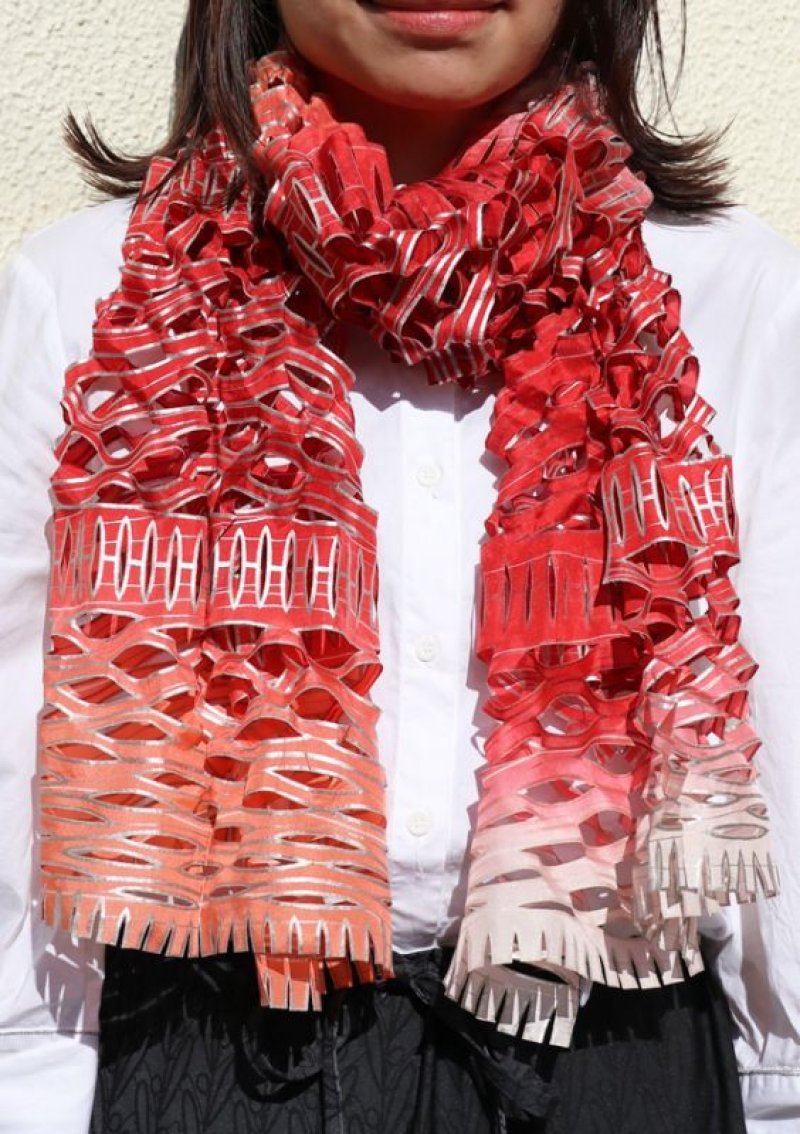 画像3: シルクオンブレ・カットワークスカーフ ”リジエール・オン・テラス（棚田)"  (3)