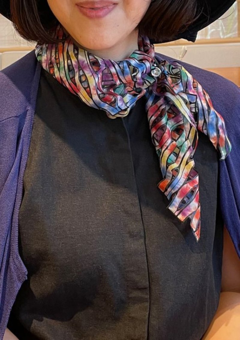 画像3: シルクカットワークプチスカーフ ”ジャルダン・ド・フルール(Flower Garden)” ・カスケードレインボー (3)