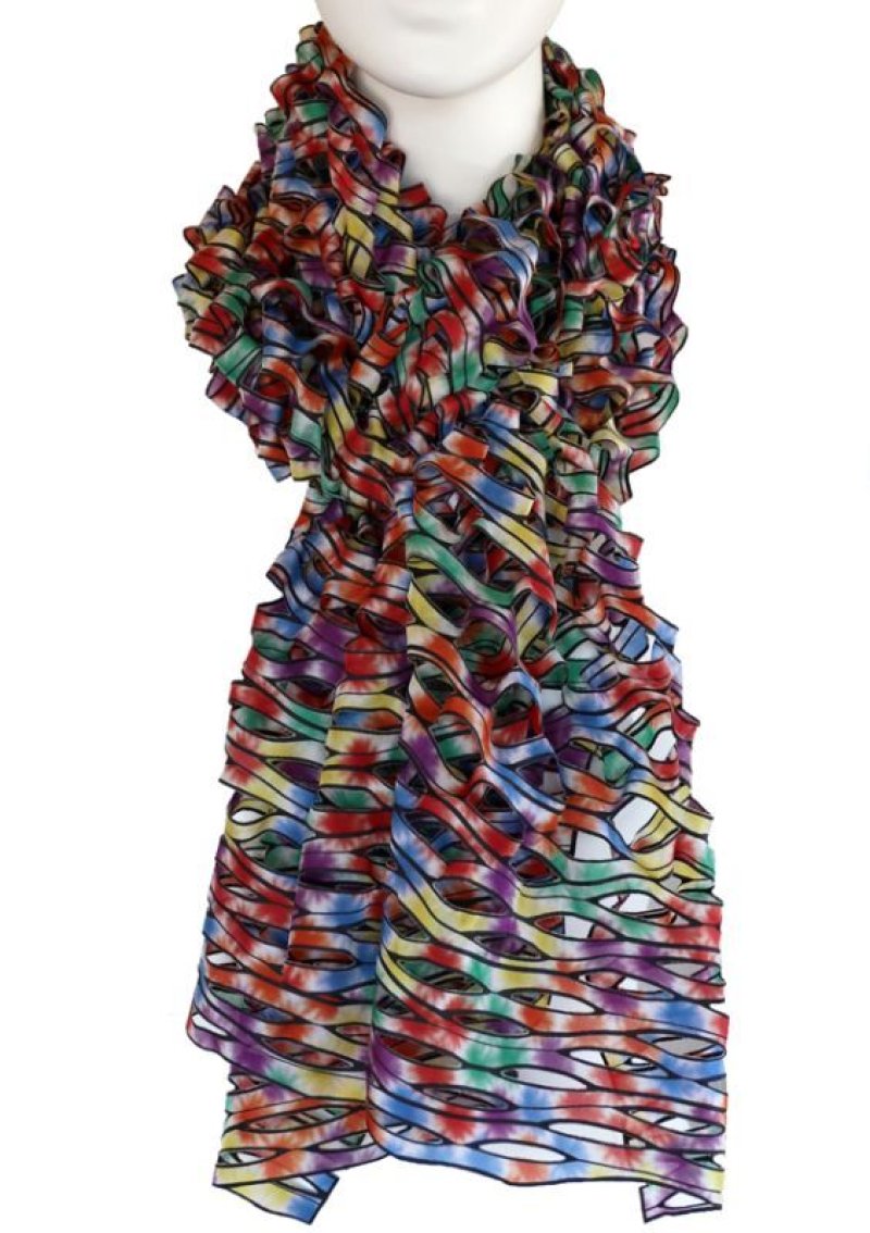 画像3: シルクカットワークスカーフ ”ジャルダン・ド・フルール(Flower Garden)” ・カスケードレインボー (3)