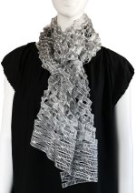 画像1: シルクシフォン・カットワークロングスカーフ”レインストライプ" ・モノクローム (1)