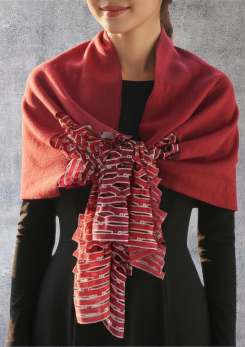 画像1: ウール&シルクスカーフ ”アリュメット（マッチ棒）" ・ルージュボルドー (1)