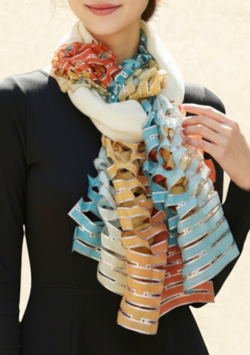 画像1: ウール&シルクスカーフ ”アリュメット（マッチ棒）" ・コートダジュール (1)