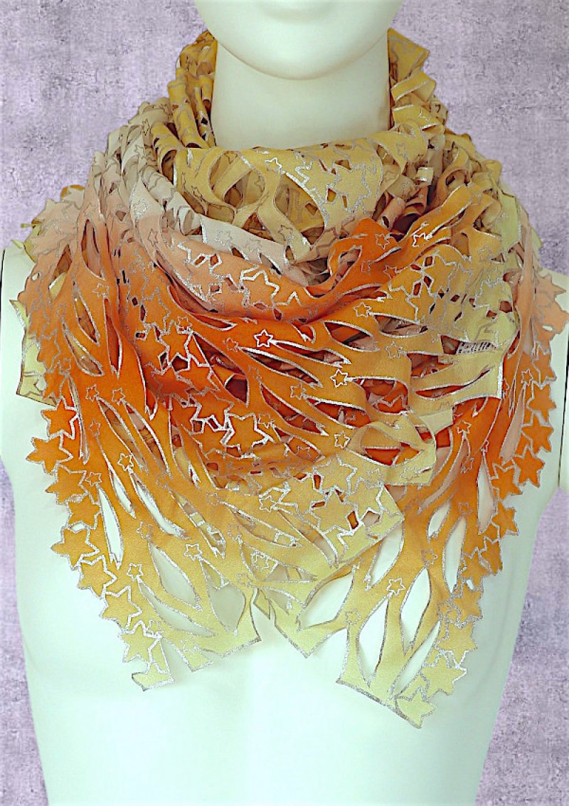 画像3: シルクオンブレ・カットワークアスコットスカーフ ”エトワール・フィラント（流れ星)” (3)
