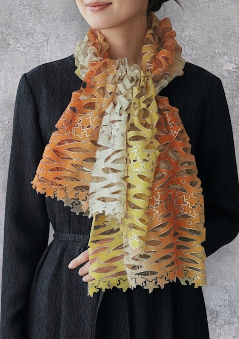 画像4: シルクオンブレ・カットワークアスコットスカーフ ”エトワール・フィラント（流れ星)” (4)