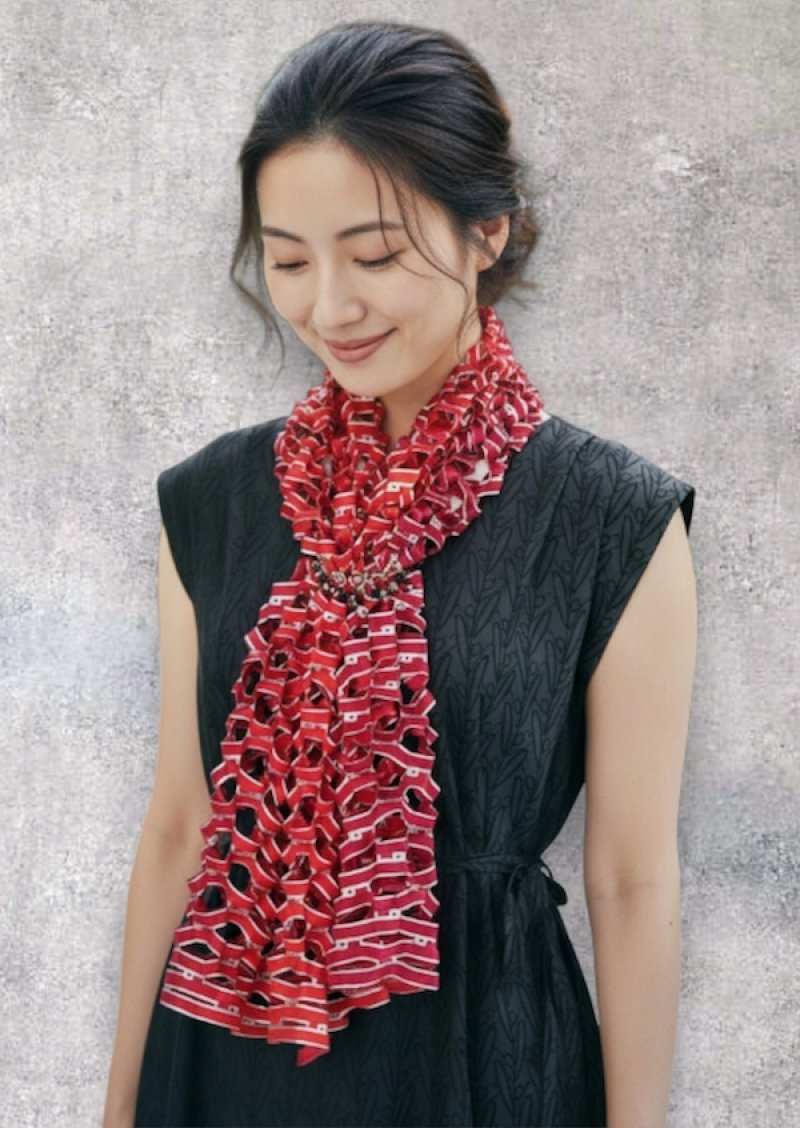 画像5: シルクカットワークロングスカーフ”アリュメット（マッチ棒）" ・ルージュボルドー (5)