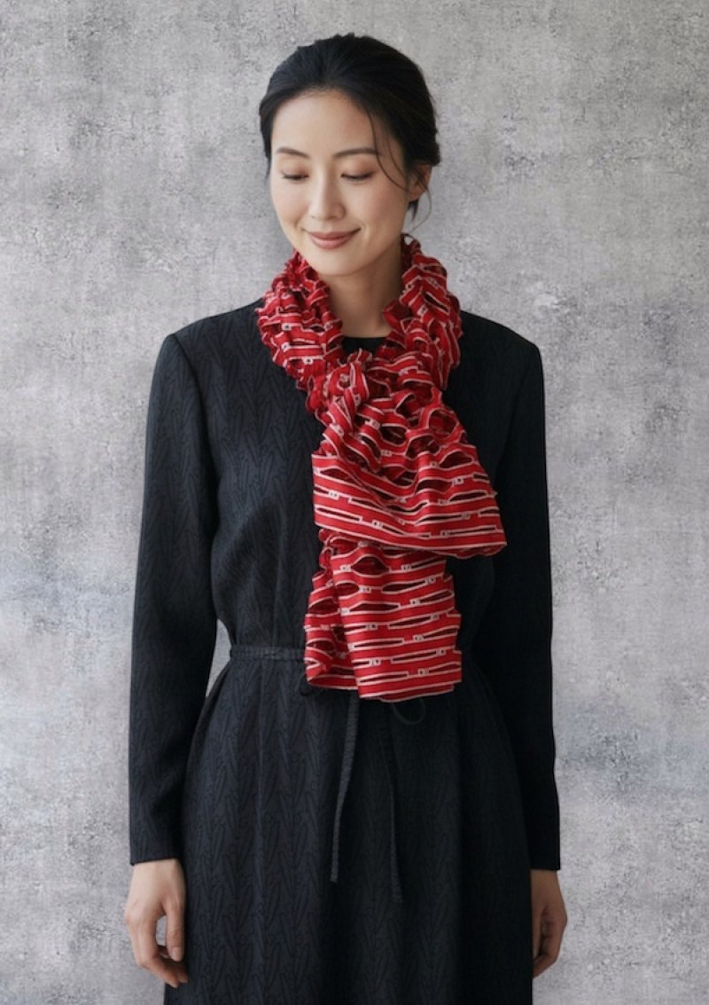 画像4: シルクカットワークロングスカーフ”アリュメット（マッチ棒）" ・ルージュボルドー (4)