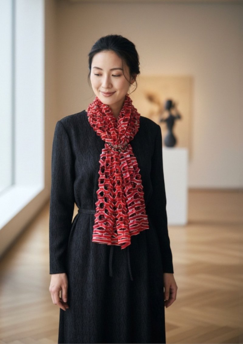 画像6: シルクカットワークロングスカーフ”アリュメット（マッチ棒）" ・ルージュボルドー (6)