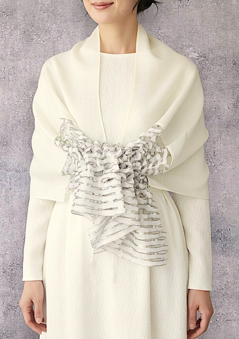 画像1: ウール&シルクスカーフ ”アリュメット（マッチ棒）" ・ホワイトゴールド (1)