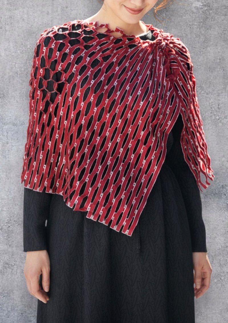 画像1: シルクカットワークロングスカーフ”アリュメット（マッチ棒）" ・ルージュボルドー (1)