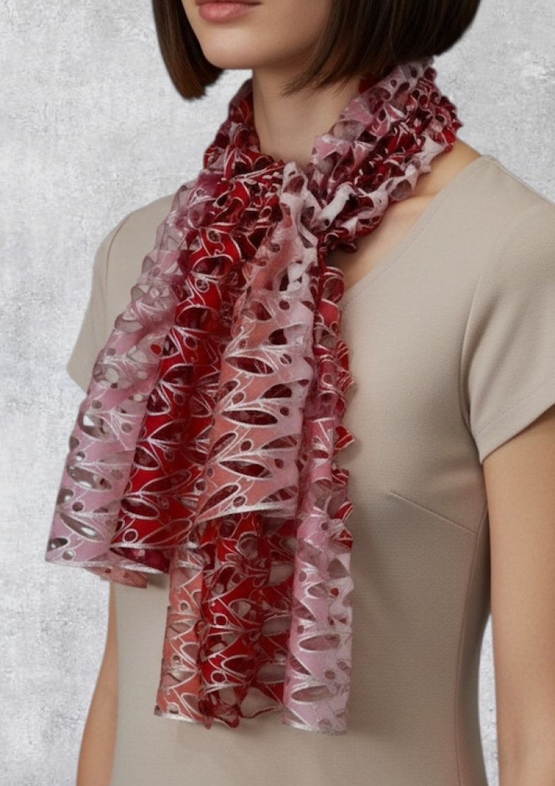 画像5: シルクオンブレ・カットワークアスコットスカーフ”オリビエ(オリーブの樹)" ・ルージュガーネット (5)