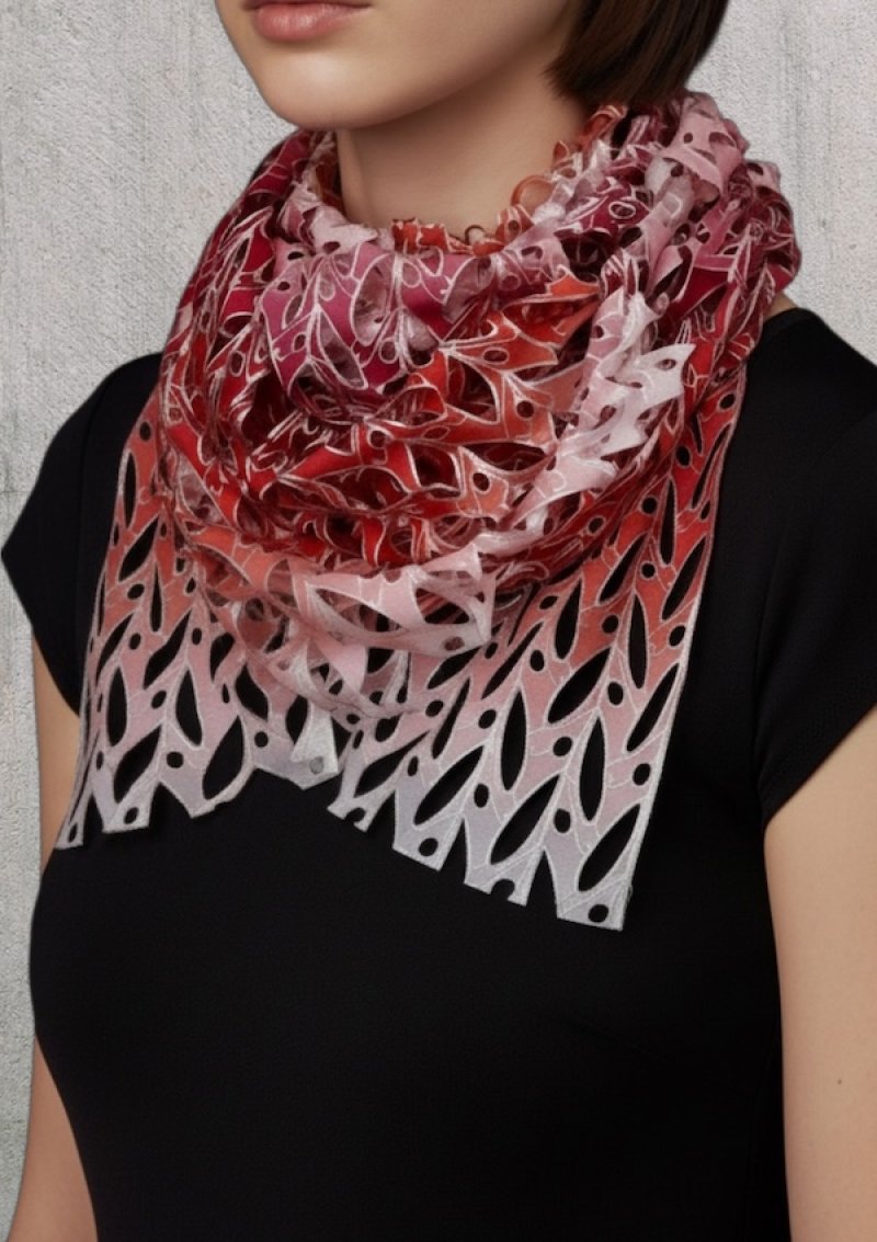 画像2: シルクオンブレ・カットワークアスコットスカーフ”オリビエ(オリーブの樹)" ・ルージュガーネット (2)