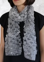 画像2: シルクシフォン・カットワークロングスカーフ”レインストライプ" ・モノクローム (2)