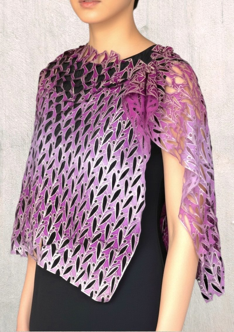 画像1: シルクオンブレ・カットワークアスコットスカーフ”オリビエ(オリーブの樹)" ・オーキッド (1)