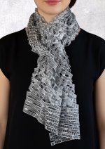 画像1: シルクシフォン・カットワークロングスカーフ”レインストライプ" ・モノクローム (1)