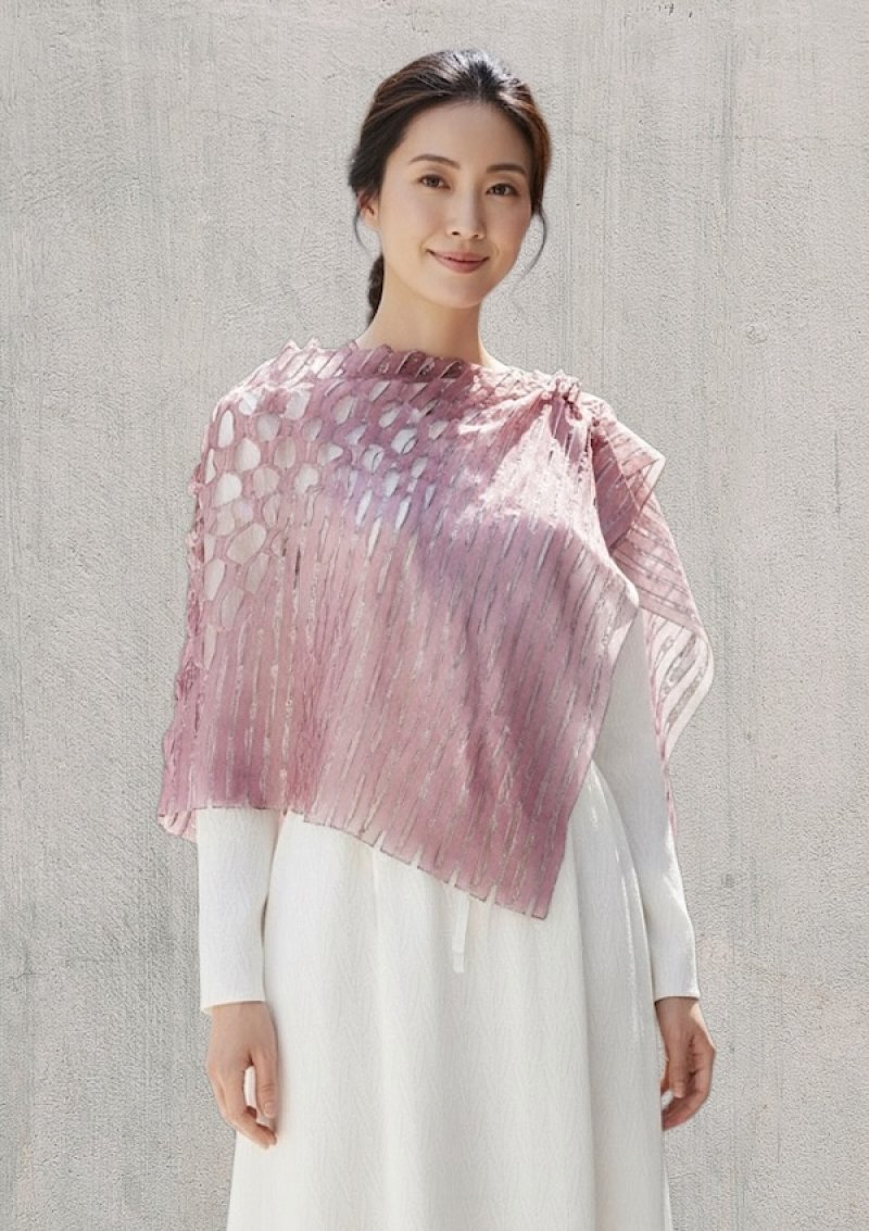 画像2: シルクカットワークロングスカーフ”アリュメット（マッチ棒）" ・ラベンダーローズ (2)